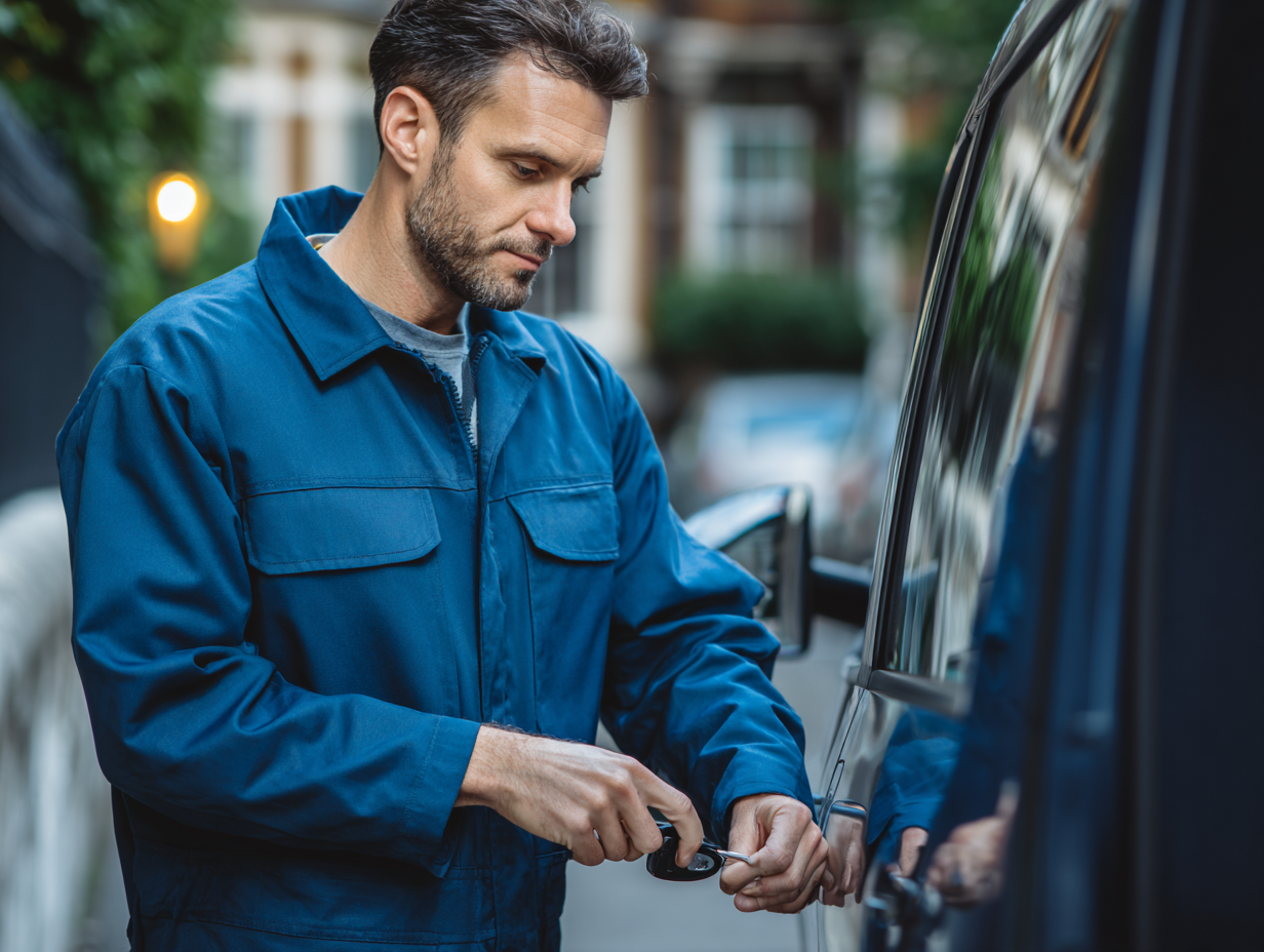 Auto locksmith replacing lost or stolen car key