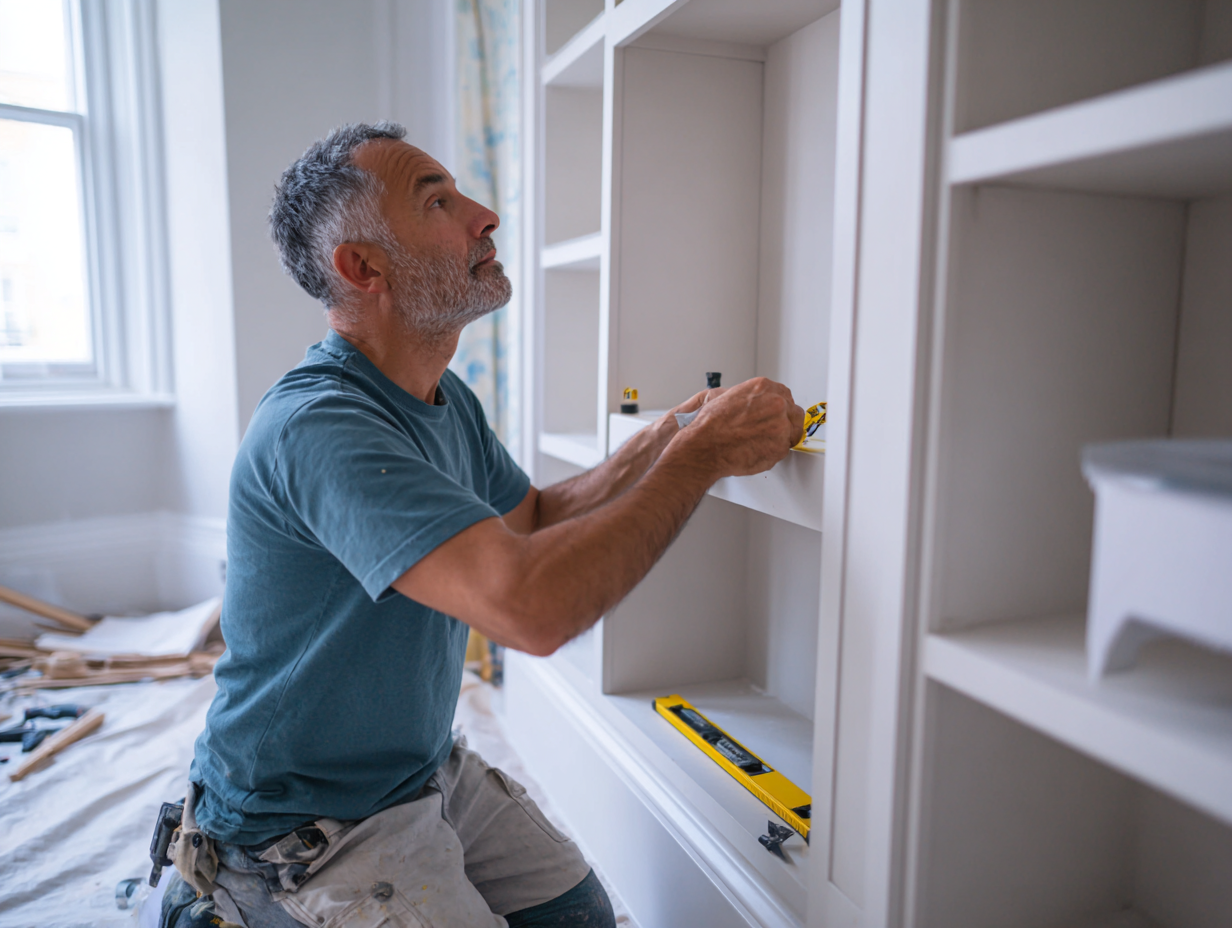 Carpenter building custom shelving units