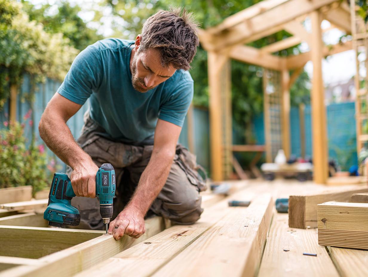 Carpenter building outdoor timber decking