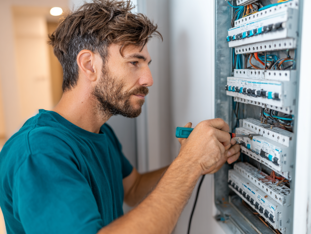 Electrician upgrading consumer unit as part of residential electrician services