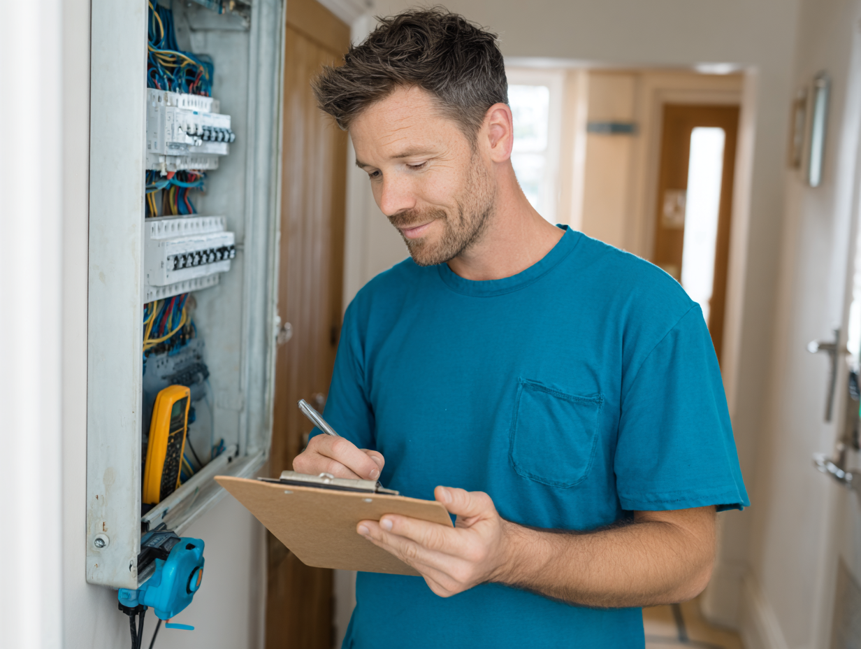 Electrician conducting safety check as part of electrical services