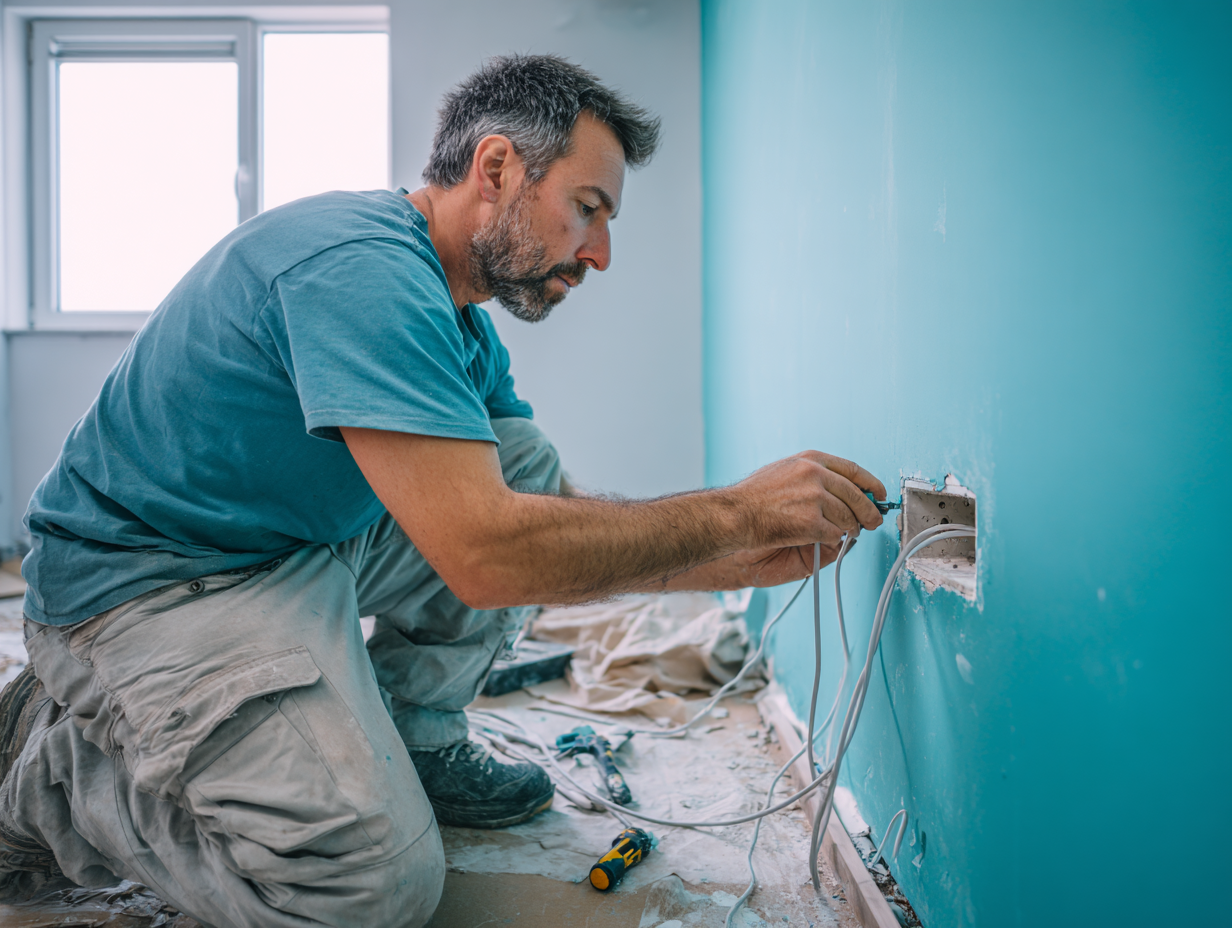 Electrician rewiring property during professional electrician services