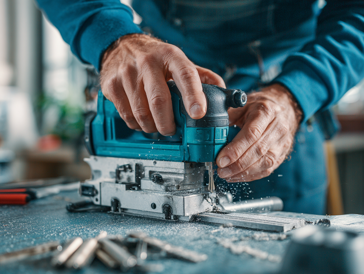 Locksmith cutting new key during professional locksmith services