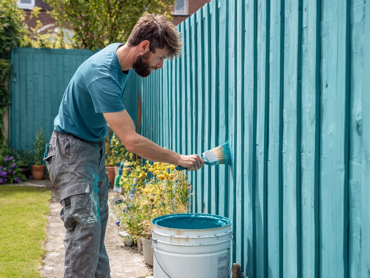 Painter painting exterior fence and garden structures