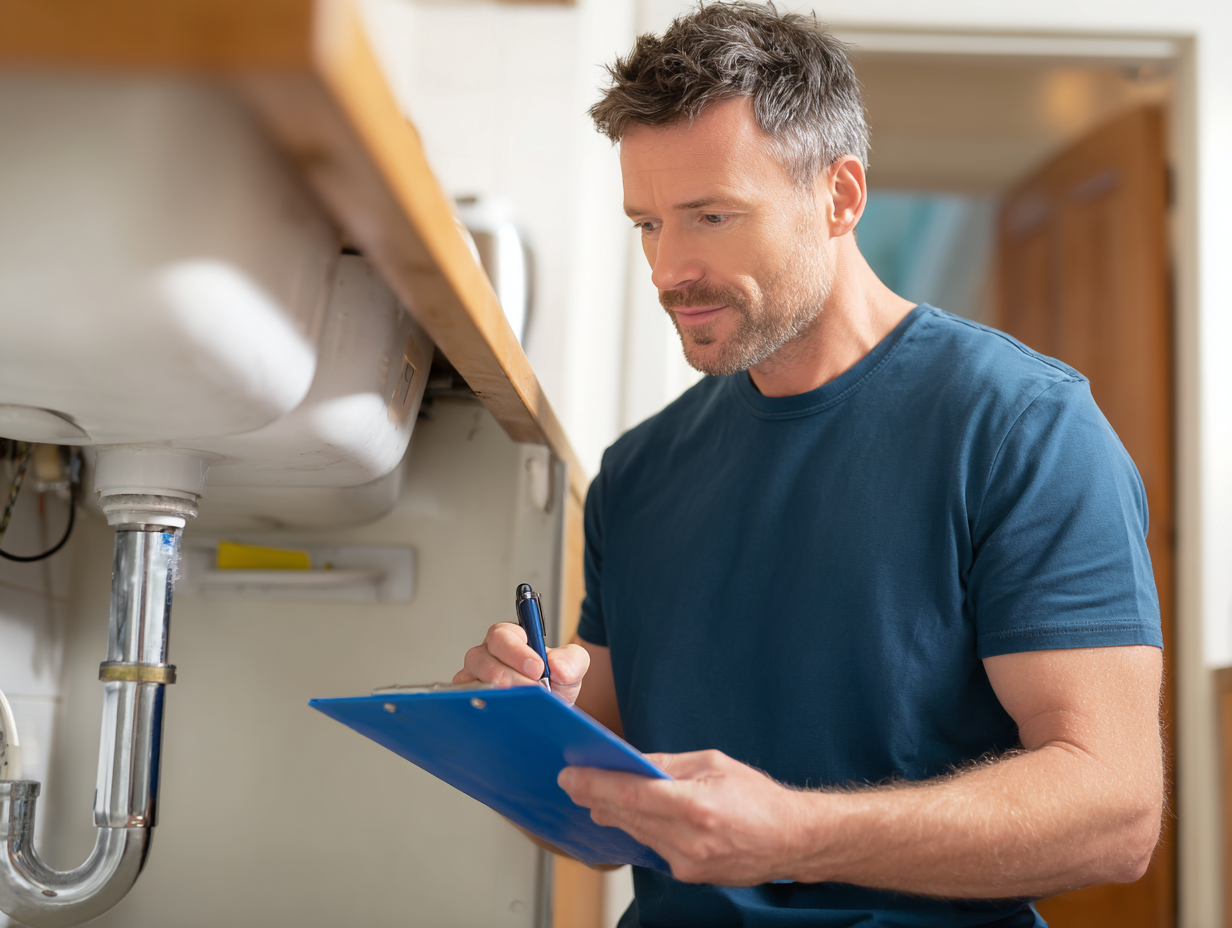 Plumber checking water pressure gauge
