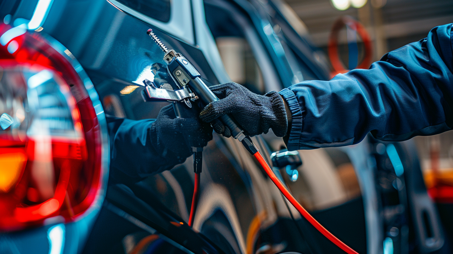 Professional auto locksmith unlocking a modern car door using specialist tools